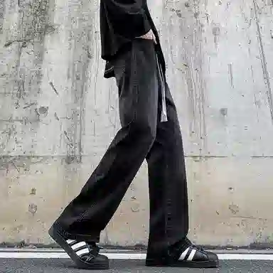 布客行 美式复古弹力休闲百搭直筒中腰微喇牛仔裤 男女同款