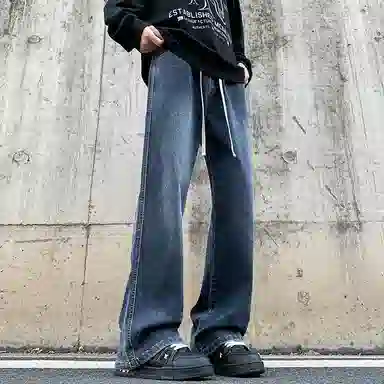 布客行 美式复古弹力休闲百搭直筒中腰微喇牛仔裤 男女同款