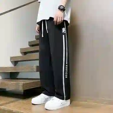 左岸 港风潮流设计感字母印花宽松舒适直筒裤运动宽脚轻便速干长裤休闲裤  男款