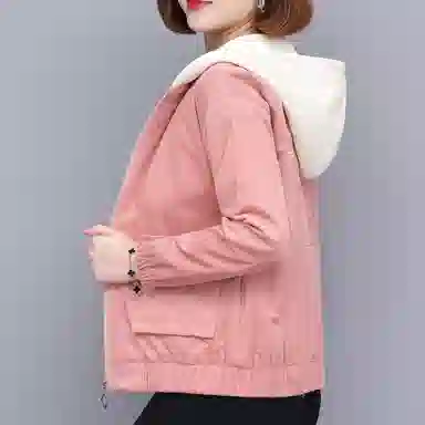 左岸 时尚简约美式潮流女士百搭长袖夹克设计立领背后字母印花舒适柔软宽松透气亲肤遮肉洋气减龄休闲户外运动日常通勤绒感外套 女款