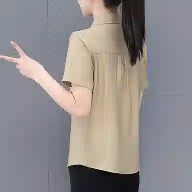 左岸 夏季薄款潮流时尚翻领上衣短袖气质轻薄韩版日常小衫洋气遮肉透气显瘦简约舒适柔软户外通勤休闲百搭衬衫 女款