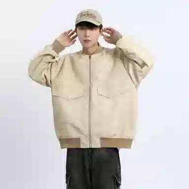 左岸 青少年港风时尚潮牌脏脏印花百搭开衫棒球领上衣加肥加大码简约休闲宽松舒适春秋季飞行员夹克外套皮衣 男女同款
