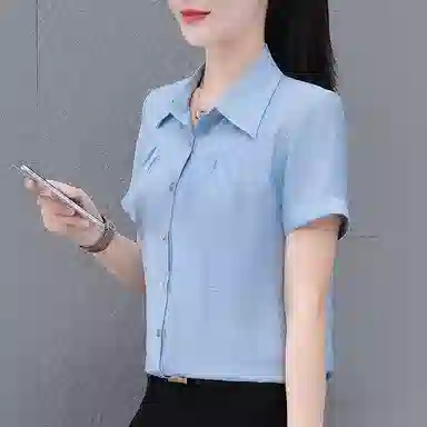 左岸 夏季薄款潮流时尚翻领上衣短袖气质轻薄韩版日常小衫洋气遮肉透气显瘦简约舒适柔软户外通勤休闲百搭衬衫 女款