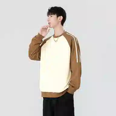左岸 时尚简约青少年高街学院风圆领设计条纹酷潮休闲宽松百搭港风潮牌卫衣 男款