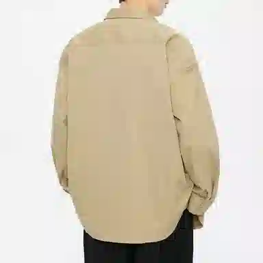 左岸 美式复古潮流百搭春秋休闲宽松上衣舒适透气纯色衬衣潮牌贴片绣花设计感双侧口袋工装风翻领开衫薄款外套衬衫 男女同款