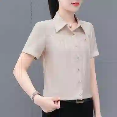 左岸 夏季薄款潮流时尚翻领上衣短袖气质轻薄韩版日常小衫洋气遮肉透气显瘦简约舒适柔软户外通勤休闲百搭衬衫 女款