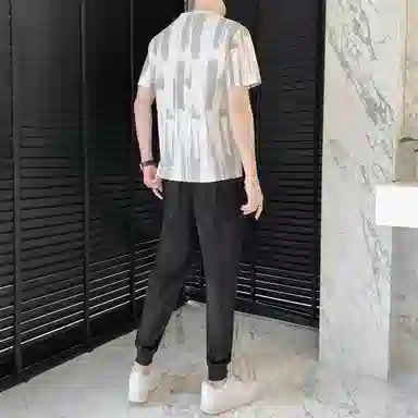 左岸 美式宽松扎染潮流简约时尚高级感百搭短袖港风柔软长裤休闲运动套装 男款