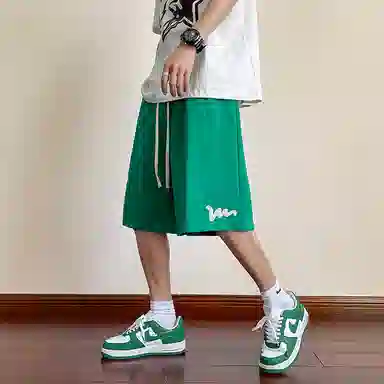 左岸 夏季港风潮流简约宽松发泡印花系带中裤薄款沙滩风五分裤子休闲短裤 男款