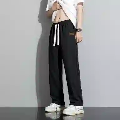 左岸 青少年港风潮流冰丝凉感纯色字母印花简约宽松柔软舒适直筒阔腿裤垂感轻便速干长裤休闲裤 男款