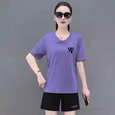 左岸 夏季简约纯色时尚潮流修身显瘦日常通勤百搭舒适轻薄清爽透气吸汗自然遮肉柔软亲肤户外两件套休闲套装 女款