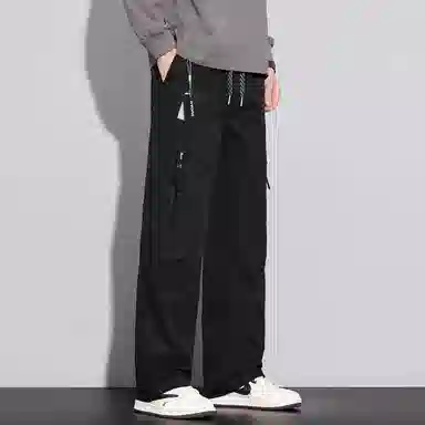 左岸 长裤男春秋季拉链口袋装饰百搭裤子青少年宽松直筒休闲裤 男款