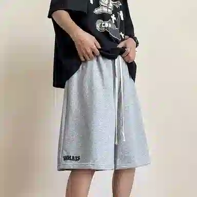 左岸 夏季港风潮流简约宽松发泡印花系带中裤薄款沙滩风五分裤子休闲短裤 男款