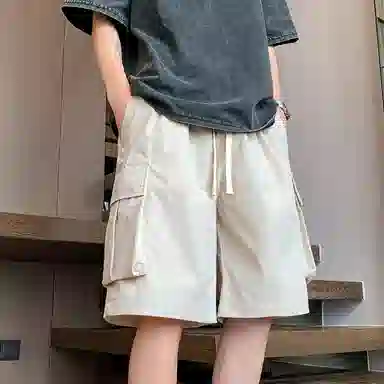 左岸 夏季美式潮牌宽松直筒机能裤复古大码休闲五分裤子工装短裤 男款