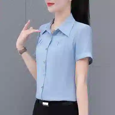 左岸 夏季薄款潮流时尚翻领上衣短袖气质轻薄韩版日常小衫洋气遮肉透气显瘦简约舒适柔软户外通勤休闲百搭衬衫 女款