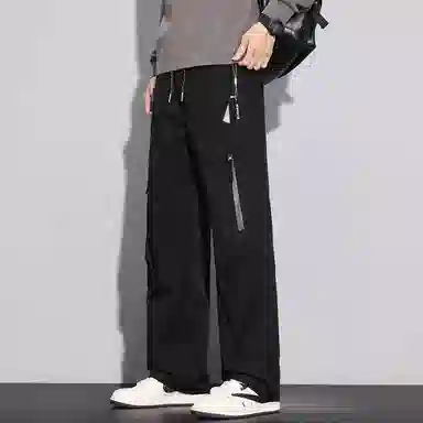 左岸 长裤男春秋季拉链口袋装饰百搭裤子青少年宽松直筒休闲裤 男款