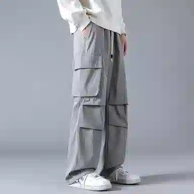 左岸 美式工装裤潮牌个性纽扣装饰褶皱设计感宽松百搭痞帅伞兵裤直筒休闲裤 男女同款