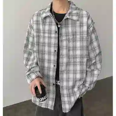 左岸 港风潮流百搭格子宽松舒适设计感长袖衬衫 男款