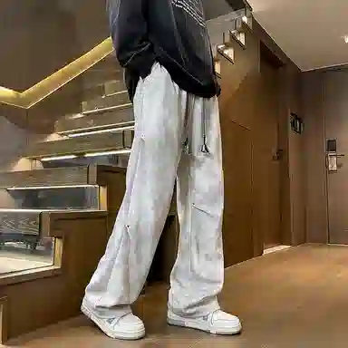 左岸 夏季美式高街风复古时尚百搭潮流个性扎染脏赃裤日常通勤户外活动宽松舒适透气吸汗冰爽帅气潮牌休闲裤 男款