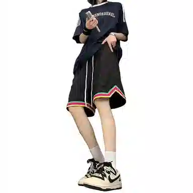 左岸 美式复古高街宽松休闲直筒中腰松紧系带户外运动日常通勤透气舒适潮流百搭时尚男女同款五分亲肤篮球裤 男女同款