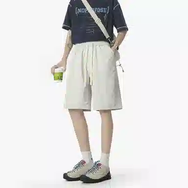 左岸 夏季美式潮流裤设计感多线条宽松大码高街风百搭港风高级感五分抽绳休闲简约速干工装短裤 男款