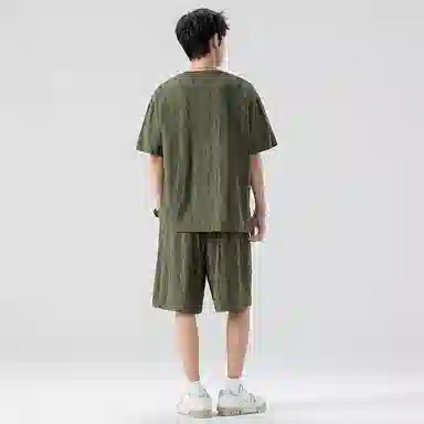左岸 破洞流苏短袖短裤两件套男款大码夏季冰丝透气加肥加大胖子休闲运动套装 男女同款