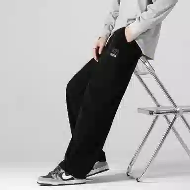 左岸 春秋港风少年感帅气潮流灯芯绒贴片绣花卫裤加肥加大码宽松直筒阔腿裤柔软舒适透气垂感轻便长裤休闲裤 男款