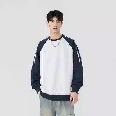 左岸 时尚简约青少年高街学院风圆领设计条纹酷潮休闲宽松百搭港风潮牌卫衣 男款