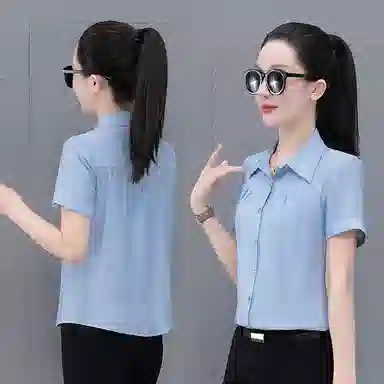 左岸 夏季薄款潮流时尚翻领上衣短袖气质轻薄韩版日常小衫洋气遮肉透气显瘦简约舒适柔软户外通勤休闲百搭衬衫 女款