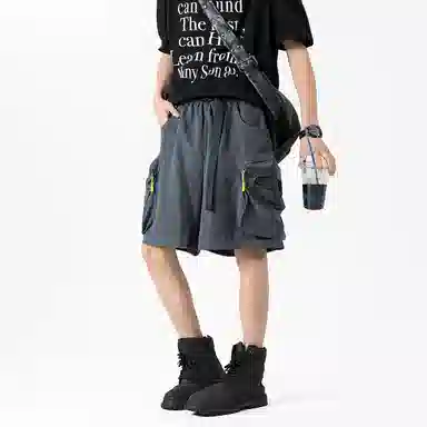 左岸 美式复古潮牌薄款五分裤宽松直筒透气休闲运动大口袋中裤工装短裤 男款