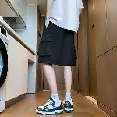 左岸 夏季美式潮牌宽松直筒机能裤复古大码休闲五分裤子工装短裤 男款