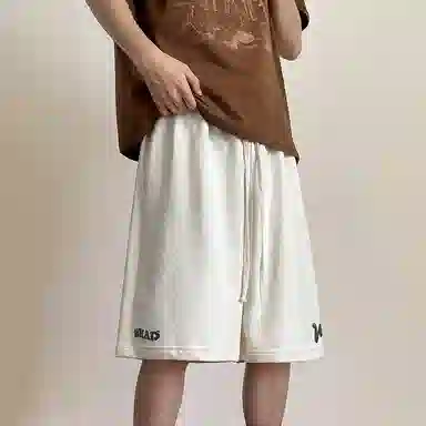 左岸 夏季港风潮流简约宽松发泡印花系带中裤薄款沙滩风五分裤子休闲短裤 男款