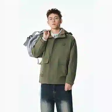左岸 春秋季美式复古高街潮流撞色拼接百搭开衫连帽上衣休闲宽松舒适防风潮牌翻领工装风外套夹克 男款