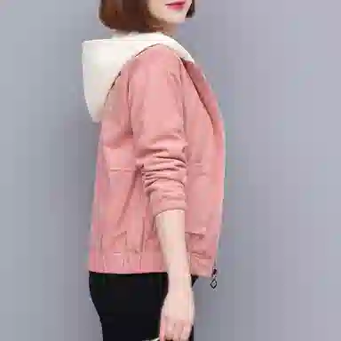 左岸 时尚简约美式潮流女士百搭长袖夹克设计立领背后字母印花舒适柔软宽松透气亲肤遮肉洋气减龄休闲户外运动日常通勤绒感外套 女款