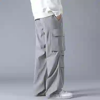 左岸 美式工装裤潮牌个性纽扣装饰褶皱设计感宽松百搭痞帅伞兵裤直筒休闲裤 男女同款
