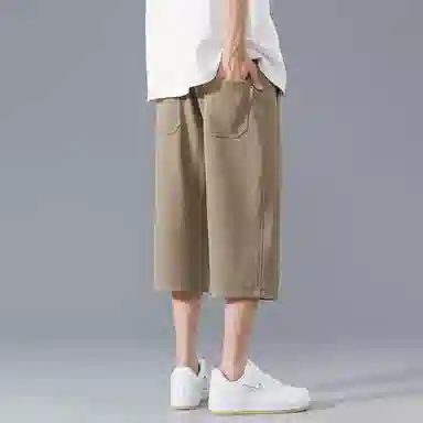 左岸 华夫格七分裤子男士夏季薄款潮流宽松直筒运动外穿大码休闲短裤 男款