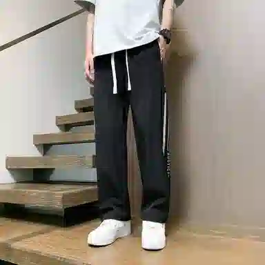 左岸 港风潮流设计感字母印花宽松舒适直筒裤运动宽脚轻便速干长裤休闲裤  男款