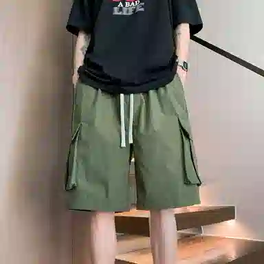 左岸 夏季美式潮牌宽松直筒机能裤复古大码休闲五分裤子工装短裤 男款