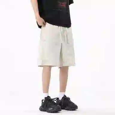 左岸 夏季工装五分裤潮牌复古美式薄款冰丝运动宽松直筒中裤休闲短裤 男款