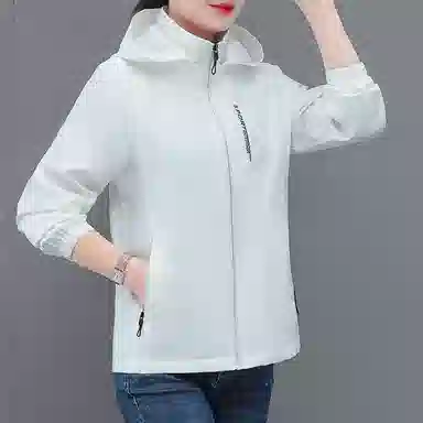 左岸 时尚纯色柔软简约轻便百搭多功能防风透气拉链长袖可脱卸帽外套休闲上衣夹克 女款