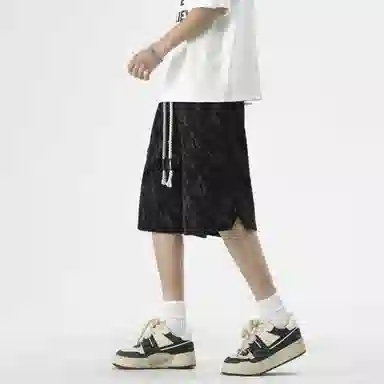 左岸 夏季港风潮流简约暗纹宽松系带中裤薄款沙滩风五分裤子休闲短裤 男款
