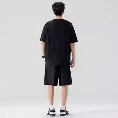 左岸 破洞流苏短袖短裤两件套男款大码夏季冰丝透气加肥加大胖子休闲运动套装 男女同款