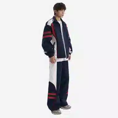 左岸 青少年春秋百搭潮流宽松两件套时尚设计感拼接撞色翻领开衫上衣长裤搭配一整套休闲运动套装 男款