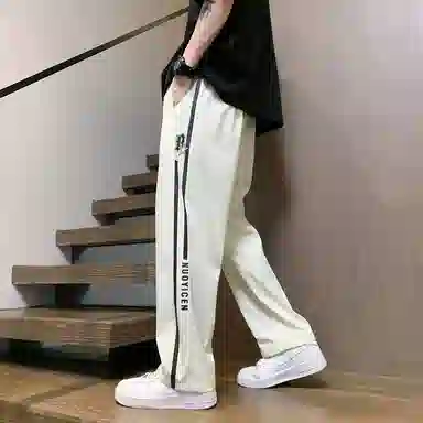 左岸 港风潮流设计感字母印花宽松舒适直筒裤运动宽脚轻便速干长裤休闲裤  男款