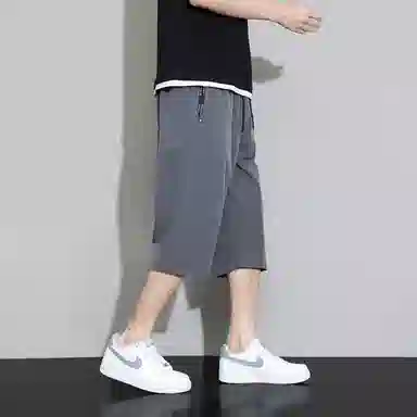 左岸 夏季薄款裤男冰感吸湿排汗透气七分裤子男直筒运动冰丝裤男士轻薄宽松速干裤男拉链裤纯色裤男休闲短裤 男款