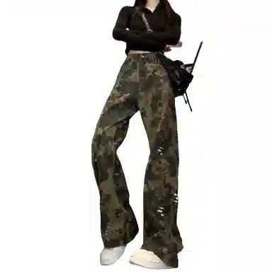 左岸 美式高街复古蛇纹迷彩宽松百搭高级感休闲个性痞帅日常通勤户外活动风潮牌牛仔裤 男女同款