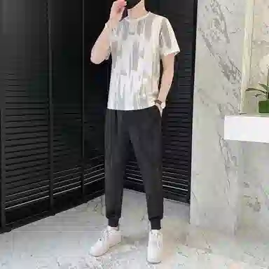 左岸 美式宽松扎染潮流简约时尚高级感百搭短袖港风柔软长裤休闲运动套装 男款