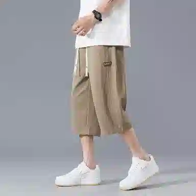 左岸 华夫格七分裤子男士夏季薄款潮流宽松直筒运动外穿大码休闲短裤 男款