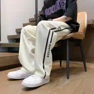 左岸 港风潮流设计感字母印花宽松舒适直筒裤运动宽脚轻便速干长裤休闲裤  男款