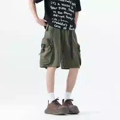 左岸 美式复古潮牌薄款五分裤宽松直筒透气休闲运动大口袋中裤工装短裤 男款