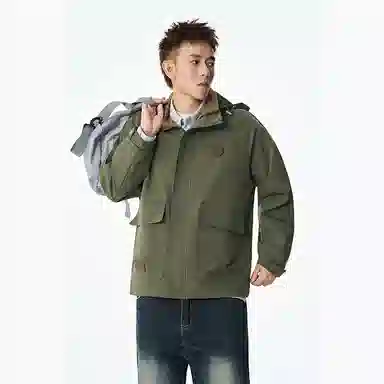 左岸 春秋季美式复古高街潮流撞色拼接百搭开衫连帽上衣休闲宽松舒适防风潮牌翻领工装风外套夹克 男款